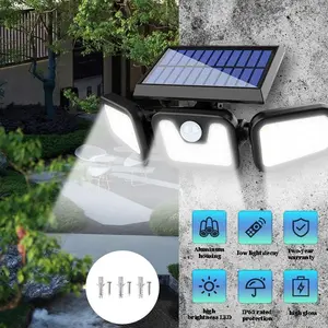Solar Outdoor Light, 74 LED 3-Head Solar Motion Sensor Outdoor Light, IP65 Waterproof, Outdoor Security Light for Garden, Patio and House (with 3 Modes)