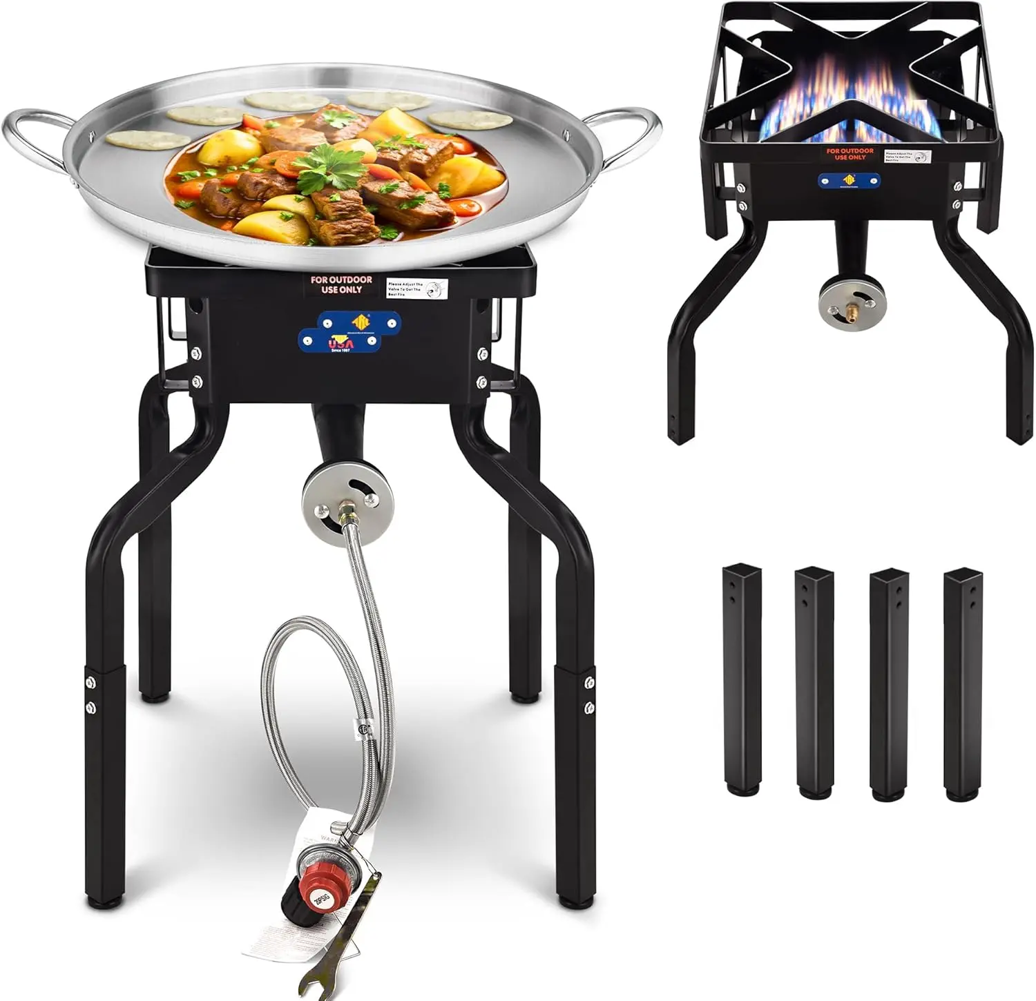 ARC 200,000BTU Propane Burner Camp Stove Removable Legs，With Concave Comal para Tacos,23 Inches Heavy Duty Mexican Discada Disc Cooker, Great for frying and tortillas