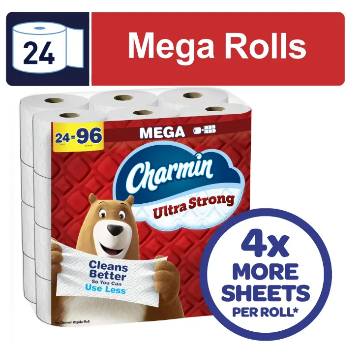 Charmin Ultra Strong Toilet Paper 24 Mega Rolls, 220 Sheets Per Roll