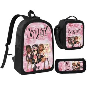 Bratz Stuff Child School Backpack with LunchBags ,Pencil Bags ,School Bags for Boys Girls Best Gift C