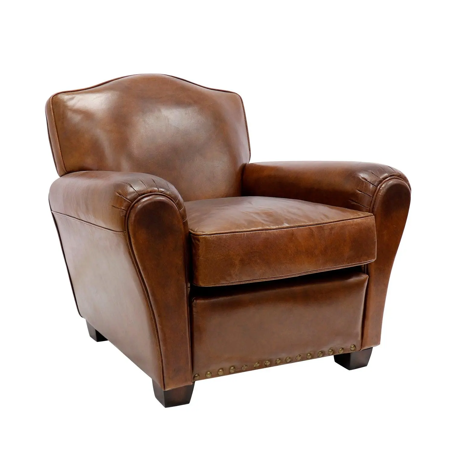 Canvello Canvello Wing Chair, Upholstered with Top Grain Genuine Leather, Brown
