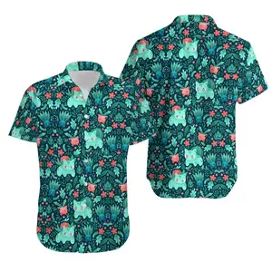 Japanese Anime Bulbasaur Oddish Hawaiian Shirt Hawaiian Shirt Men Women Wear Short Sleeve Hawaii Shirt Summer Beach Shirts