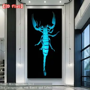 2D fiat scorpion night light picture, modern family wall art decoration, unframed canvas painting, suitable for bathroom, living room, bedroom, office, restaurant, bar wall decoration, artwork
