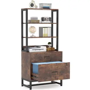 Tribesigns 2 Drawer File Cabinet with Lock & Bookshelf