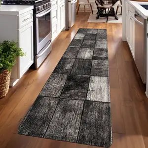 1PC, Black and White Wood Grain Splicing Patterned strip rugs, home décor, Household Decorative Rug, bathroom mats, entryway mats, bathroom non-slip mats, bedroom bedside mats, kitchen mats, hallway rugs, flannel sponge rugs