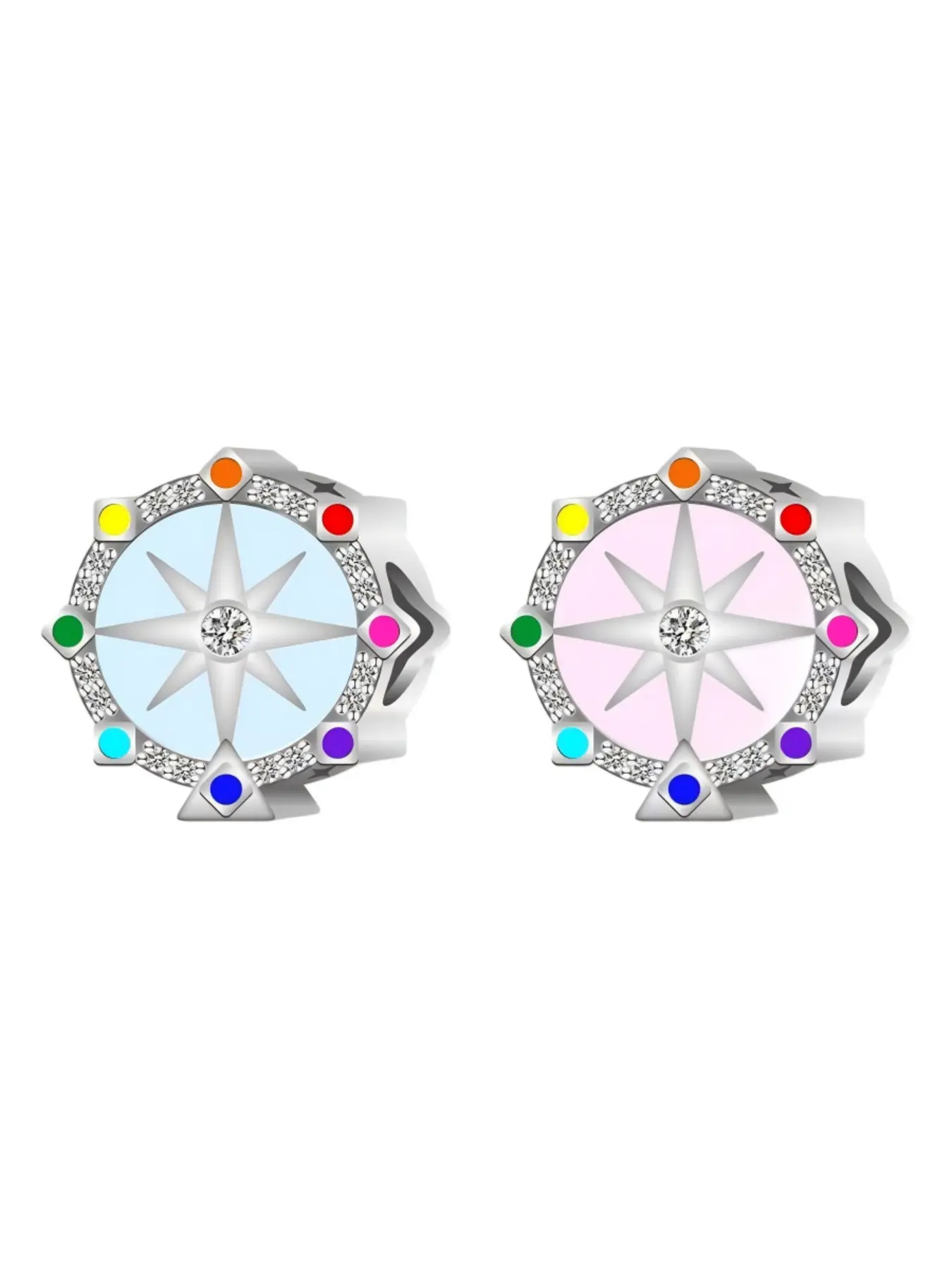 Copper Plated Silver Color Ferris Wheel Bead Charm, Octagon Zircon Embedded, Sporty Patchwork Style, Perfect Gift for Friends