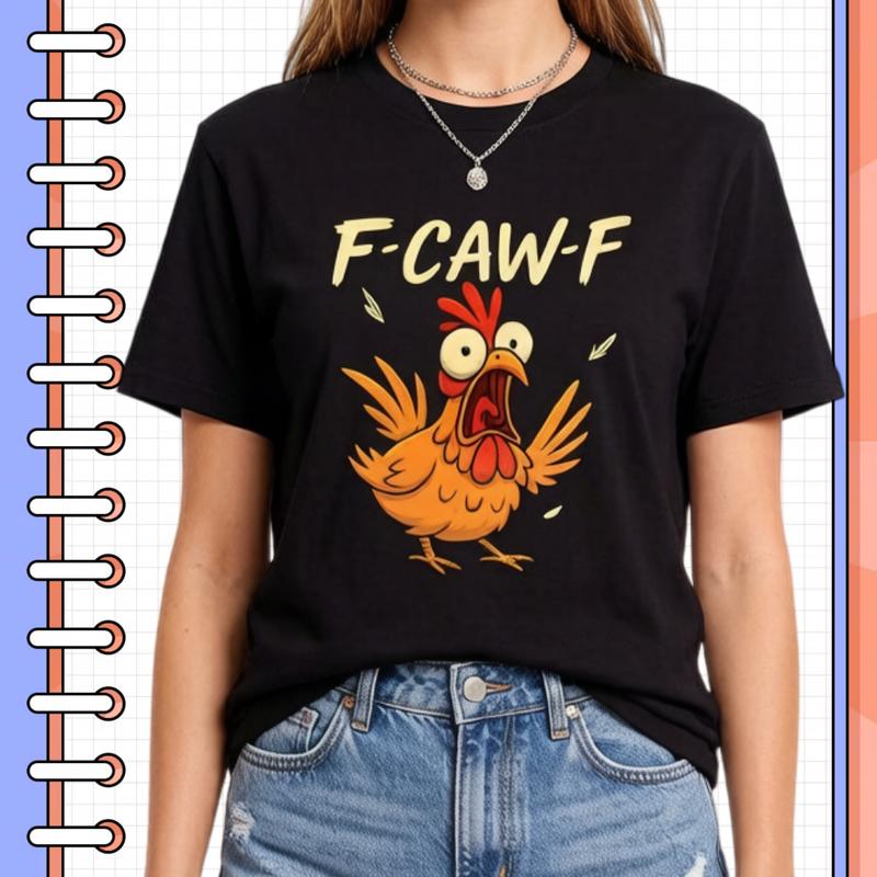 Women's Cotton Crew Neck Graphic Print Lightweight Loose-Fit F-CAW-F Screaming Chicken Oversized Tshirt - Country Western Y2K Coquette Streetwear Top, Valentine's Day Humor Farm Animal Tee, Viral TikTok XS-6XL, Free Exquisite Gift per Purchase Sohochic