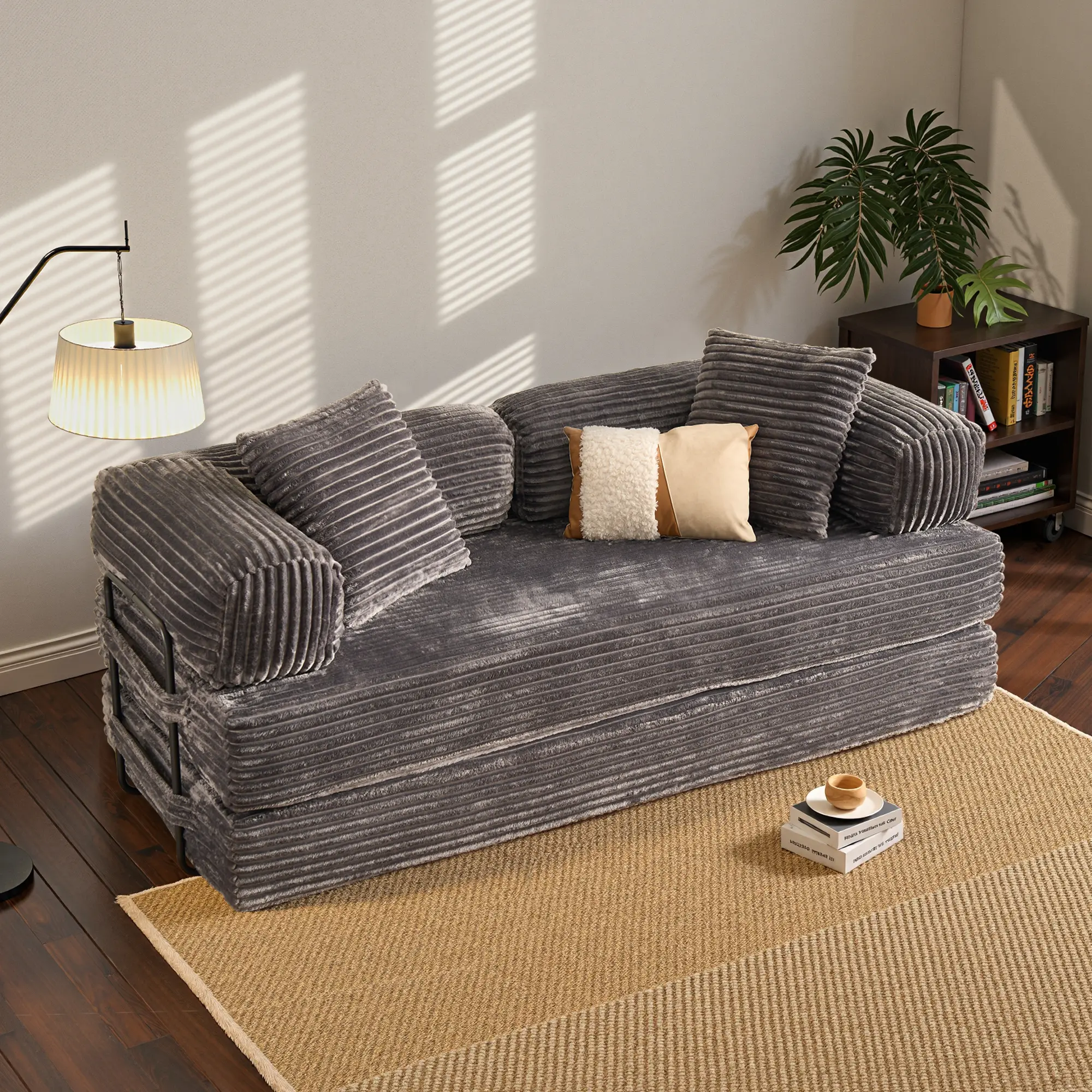 ALLWEX 80" Folding Floor Sofa Bed, Sleeper Couch with Corduroy Fabric, High-Density Foam & Pocket Springs, Convertible Sleeper Sofa, No Assembly Required, Sofas Living Room