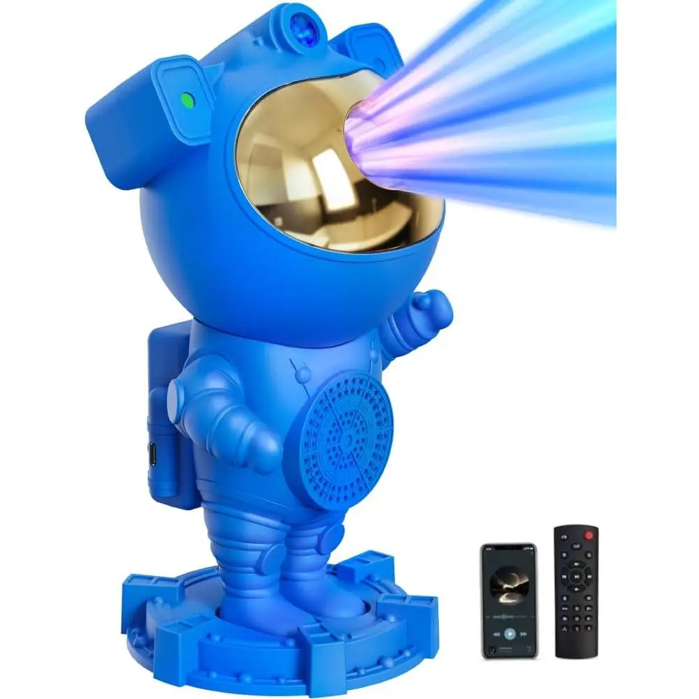 SQ-PNC008 Plastic Astronaut Space LED Projector Device - Galaxy Moon Star Ceiling Night Light, Home Decor, Adjustable Cool Gadget with Bluetooth Speaker, 8 White Noises, Timer, Remote, Batteries Included, Gifts for Kids (1-15 Years)