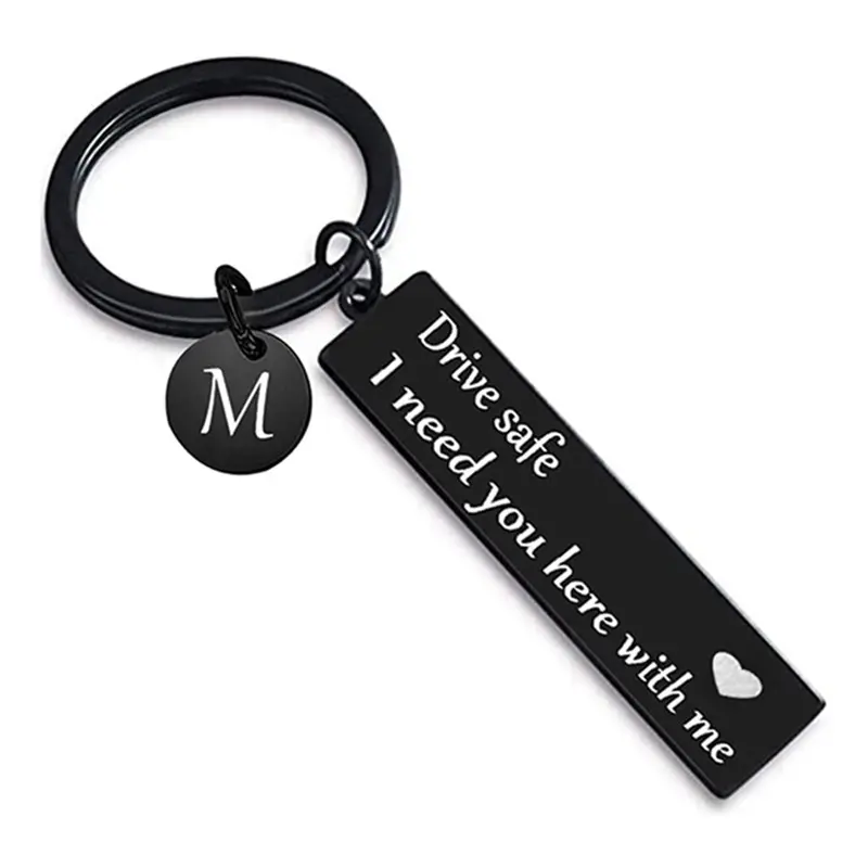 Personalized Drive Safe Keychain, Romantic Metal Initial Key Tag for Men, Anniversary or Birthday Gifts for Boyfriend, Husband, Birthday Gifts For Bf