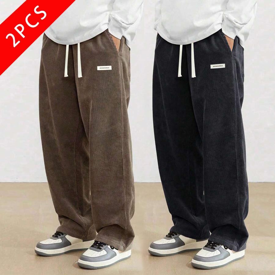 2-pack men’s retro corduroy casual pants, loose straight cut, new for spring/autumn