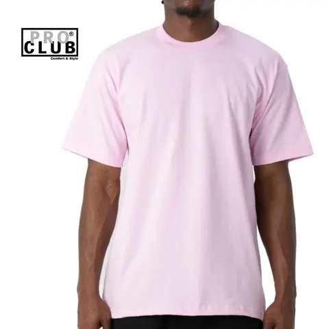 Pro Club Men's Original Heavyweight Ribbed Cotton Short Sleeve Crew Neck Tshirt - Menswear, Double-Stitched, Oversized Relaxed Fit, Keeps Shape, All Seasons, Plain Pink Polyester Blend Casual Top