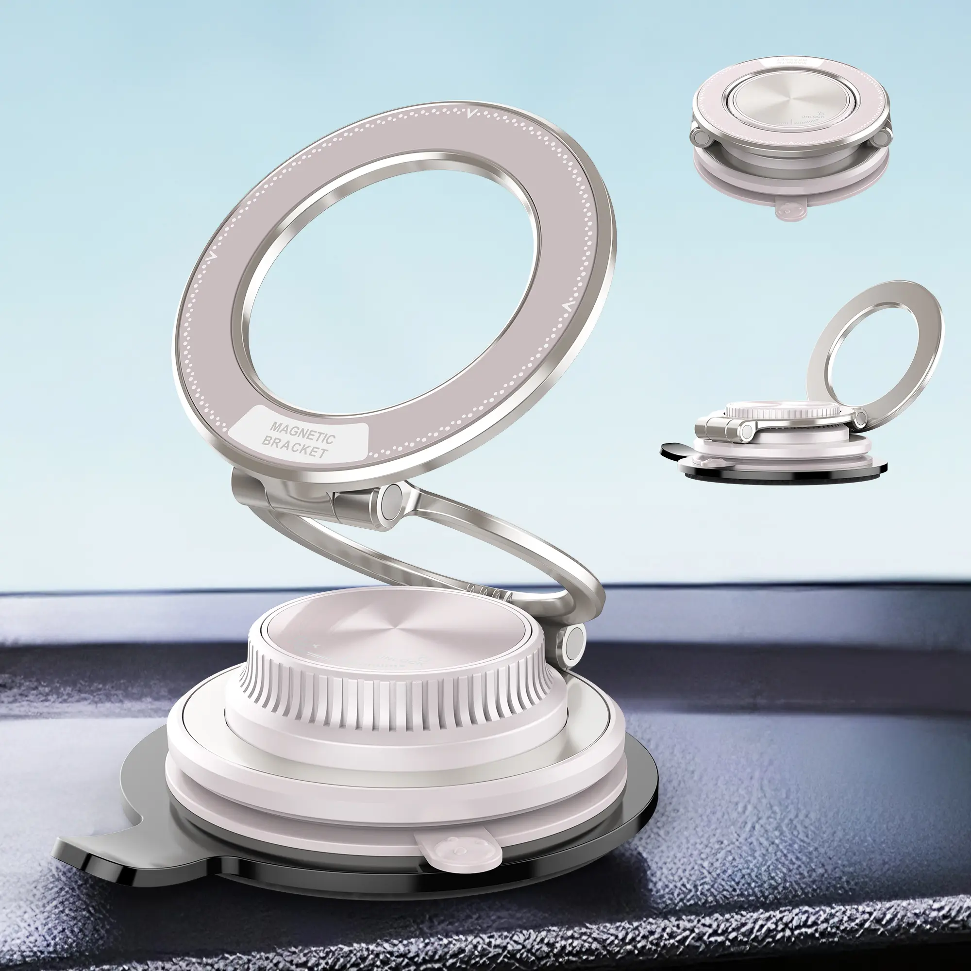 Upgraded 360° Vacuum Magnetic Car Phone Holder for Magsafe [96+LBS Strongest Suction & 2800gf Strongest Magnetic], Adjustable Car Phone Mount for Your Car/Gym/Mirror/Shower for iPhone & Android