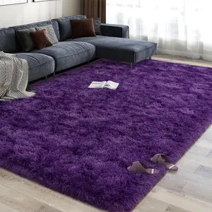 PLUMLIK Grape Purple Fluffy Soft Area Rugs for Bedroom, Upgrade Non-Slip Soft Fluffy Large Carpets for Bedroom, Modern Thick silky style Rug for Spring Decor Aesthetic,   backing, Ideal Gift For Mother's Day, Easter, Dry Clean Only, With 4 Carpet Stickers
