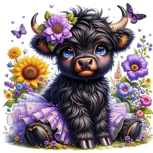 Cartoon Highland Cow Pattern DIY Diamond Arts Colorful Painting Kit without Frame, DIY 5D Diamond Arts Colorful Painting Kit for Home Wall Decor, Diamond Painting Kits