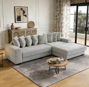 【Sub 3 packages】Niccae 111-in Modern L-Shape Corduroy Upholstered Sectional with Recliner, Chaise, Extra-Wide Lounge Loveseat & 8 Free Pillows - Luxury Sofa Set, Living Room Furniture, Couch for Living Room, Apartment Furniture