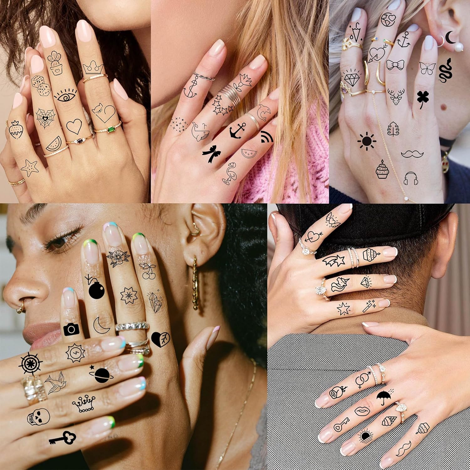 28 Sheets Tiny Small Temporary Tattoos For Women Men Finger Hands, Cartoon Bohemia Fake Tattoo Stickers For Kids Boys Girls, Bulk Cute Black Long Lasting Vintage Tatoos Neck