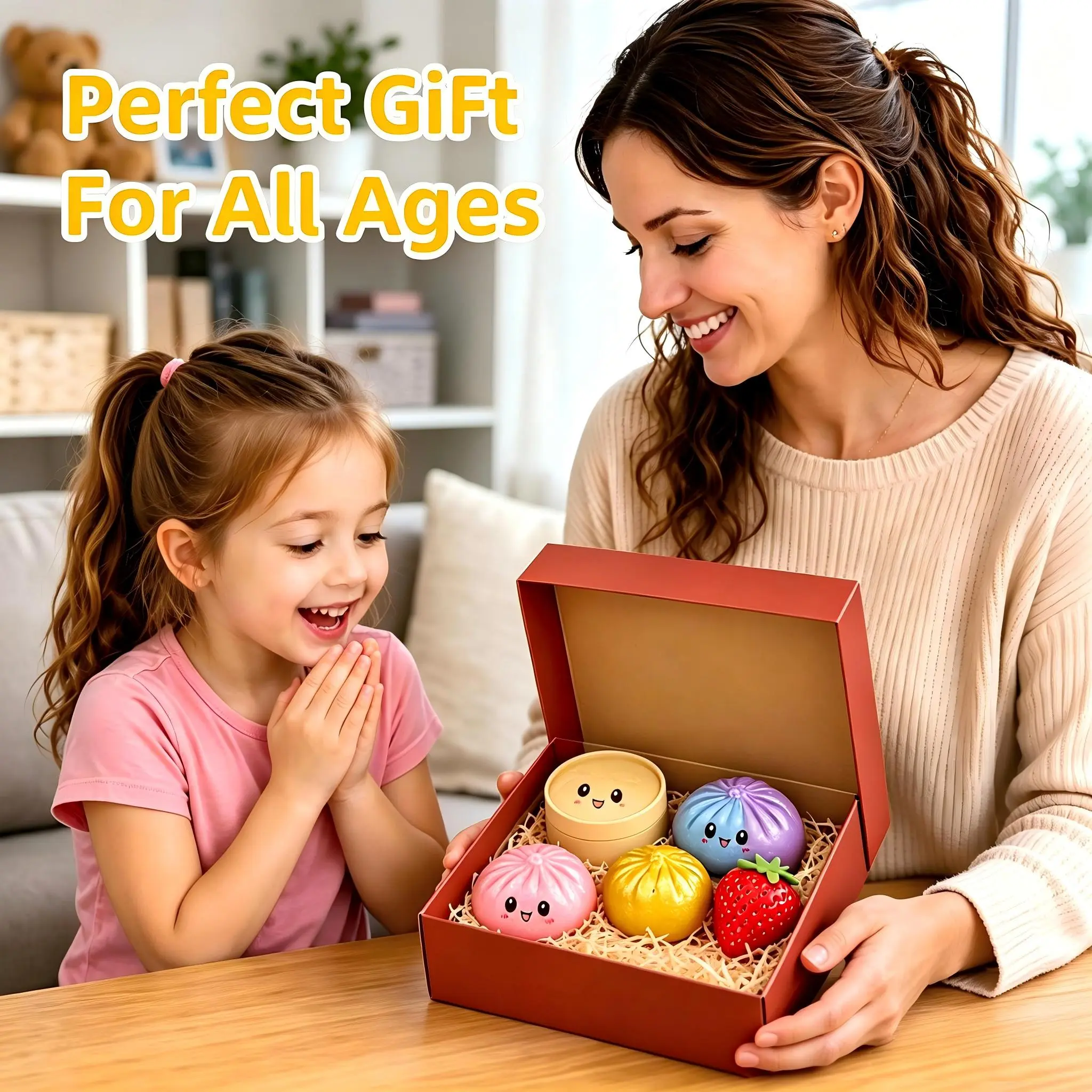 Best Value Bundle Set!!! Buy 1 Dumpling Get 1 Strawberry Free!!!Cute Glitter Bun Squishy Stress Relief Toy,Soft Scented Fidget Sensory Toy for Kids Adults Anxiety Relief Gift
