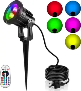 Lawn Flood Light Stake, RGB Spot Lights,8W Outdoor LED Flood Light Waterproof Garden Yard Lights with Remote Control,2-in 1 Landscaping Spotlights for Patio,Pathway, Driveway 85-265V (1 Pc)