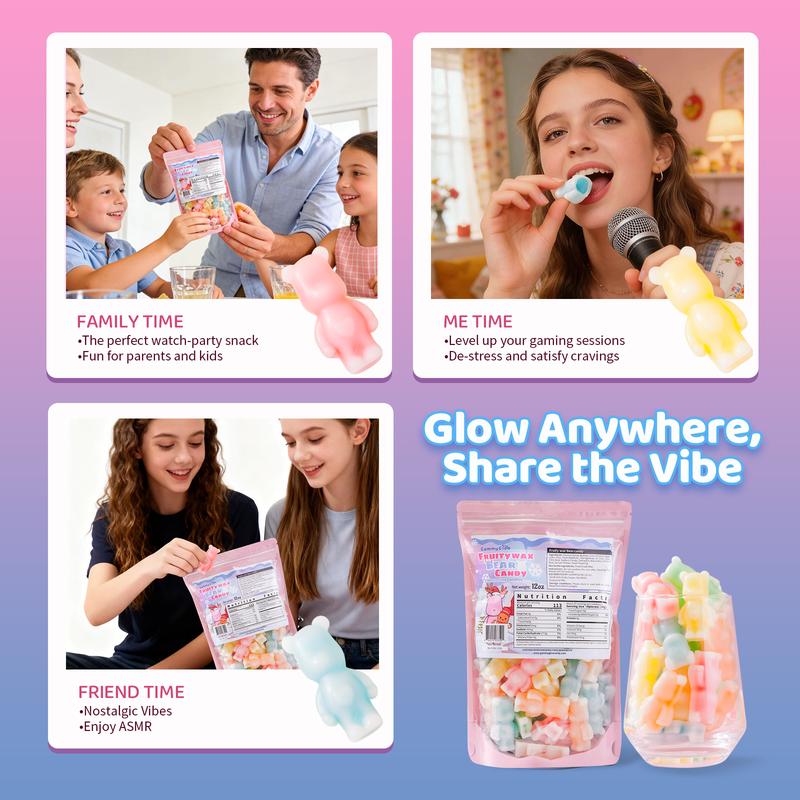 Brand New Upgrade!!! FruityWax Bear Candy 12oz Pack Five Flavors Wax Upgrade Bear Shape Retro Party Treats ASMR Sweet Bonbon Snack() Fruitsnacks Viral Candy Wax Candy Bombs