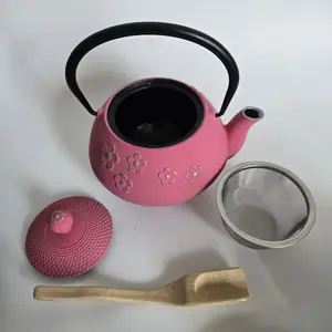Modern 800ml pink flower teapot, classically designed eco-friendly loose tea filter and teaspoon for brewing and drinking