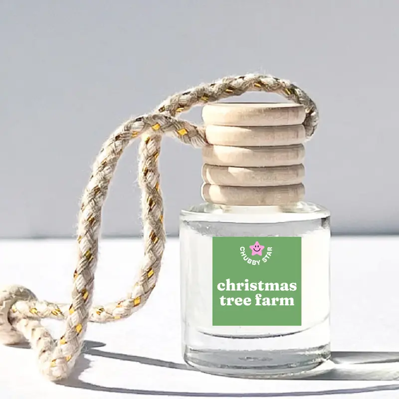 Christmas Tree Farm Scented Car Fragrance, 10ml Glass Bottle Car Deodorizer with Woody Aroma, Hang On Mirror