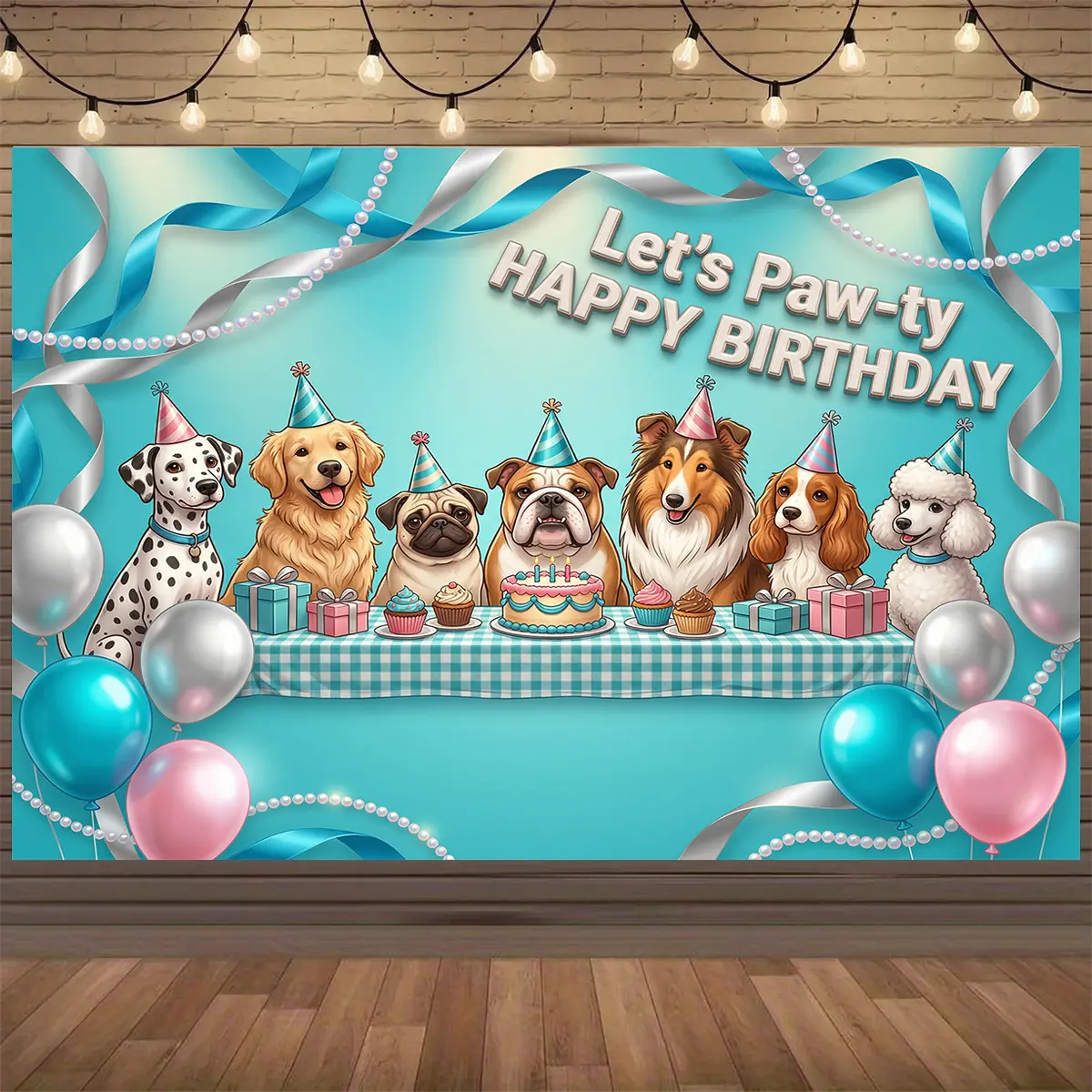Puppy Dog Birthday Backdrop Kit - Lightweight Single, Wrinkle-Resistant, Decorative, Durable Hanging Banner for Kids' Photo Booth, Indoor Room & Wedding Festive Supplies