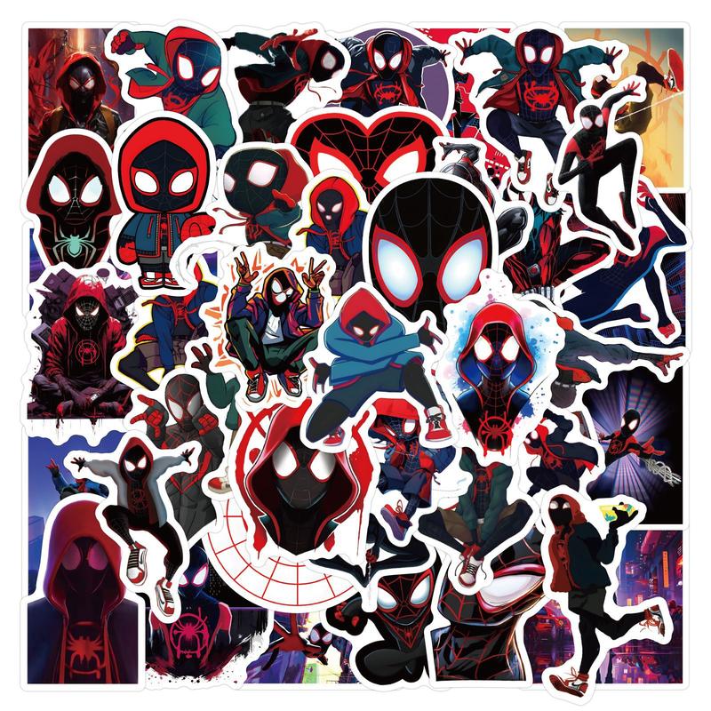 Marvel Spider-Man Cartoon Stickers 50pcs - Blue Design with Red and Blue Character for Decorative Use