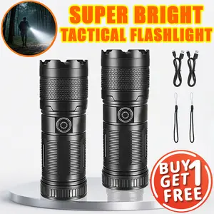 2PACK Super Bright LED Rechargeable Flashlights Longe-Range Tactical Flashlight 9 Lighting Modes Zoomable Waterproof EDC & COB Side Light  Adventurer Flashlight for Night Security Outdoor Camping Fiahing Hiking Survival Supplies