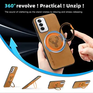 Père David's deer, 360° Spin Stand with Integrated Magnetic Kickstand for OPPO RENO14/RENO14pro/RENO12/11PRO/10PRO+/9/RENO8LITE/RENO7/FIND X5 LITE/X6 RPO/X7, Luxury faux leather Case for RENO12 Phone Case, Fit for MagSafe and Car Holder