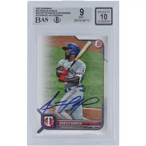 Adolis Garcia Texas Rangers Autographed 2022 Bowman #53 Beckett Fanatics Witnessed Authenticated 9/10 Card - Fanatics Authentic Certified