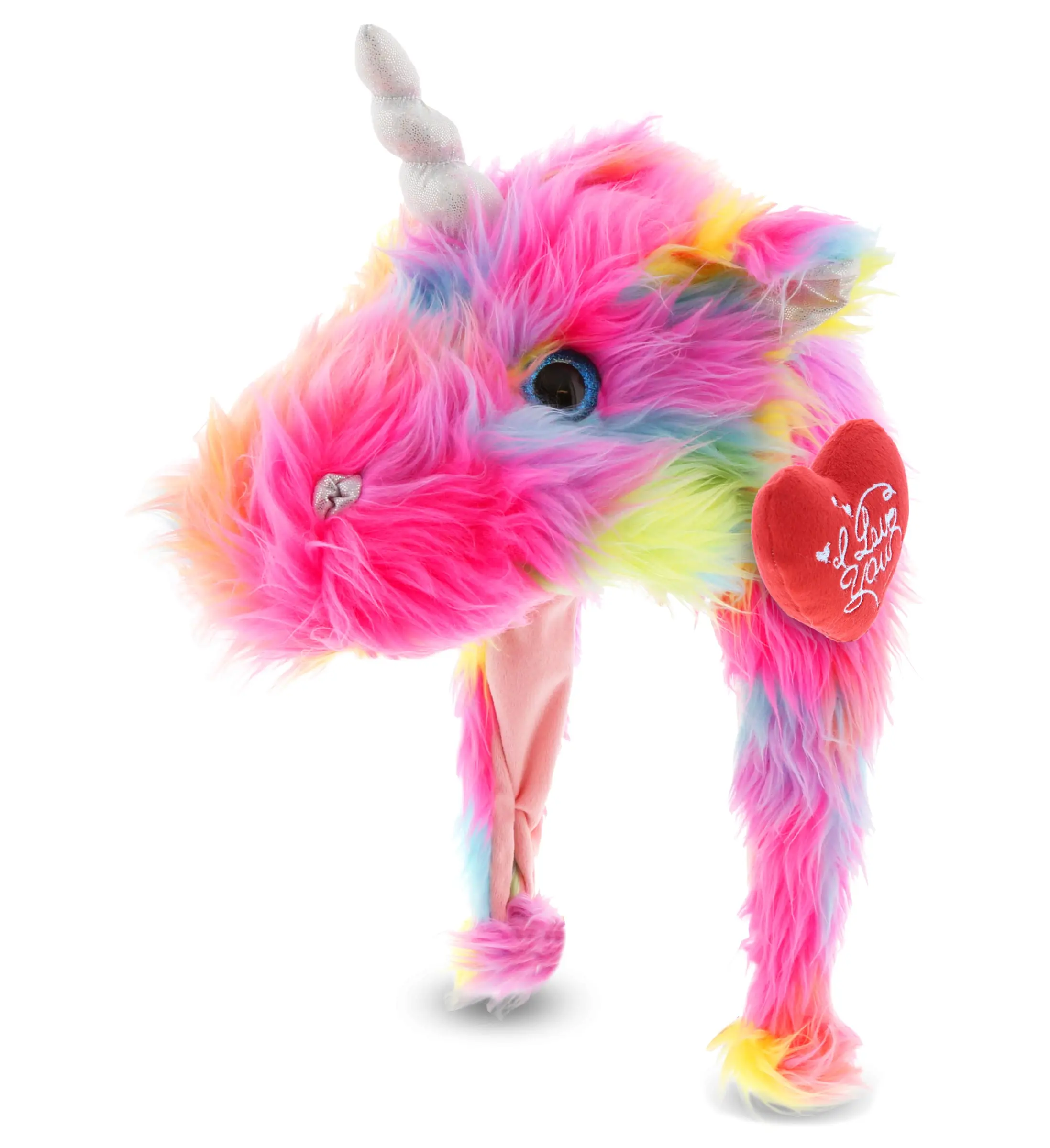 Rainbow Dragoncorn Plush Unicorn Hat, Soft Polyester Novelty Accessory for Adults & Kids, 17-Inch Romantic Gift with "I Love You" Heart, Friend