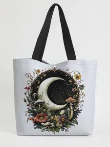 Moon Pattern Casual Storage Bag, Night Scene, Fashionable and Trendy, Suitable for Daily Shopping, Office Use, All Seasons, Fashionable Tote Bag