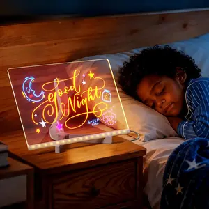Acrylic Drawing Board For Kids, Acrylic Dry Erase Light-Up Board with Stand Markers Cleaning Cloths Tracing Paper Erasable Reusable Kids Learning Gift for Birthday Halloween Christmas Decorative Neon Sign