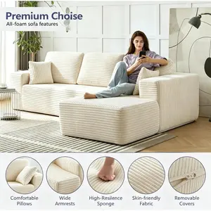 Modular Corduroy Cloud Boneless Sectional Set, 3-Seat Convertible Sleeper Sofa, Oversized Chaise Loveseat with Down Blend Filling for Living Room couch
