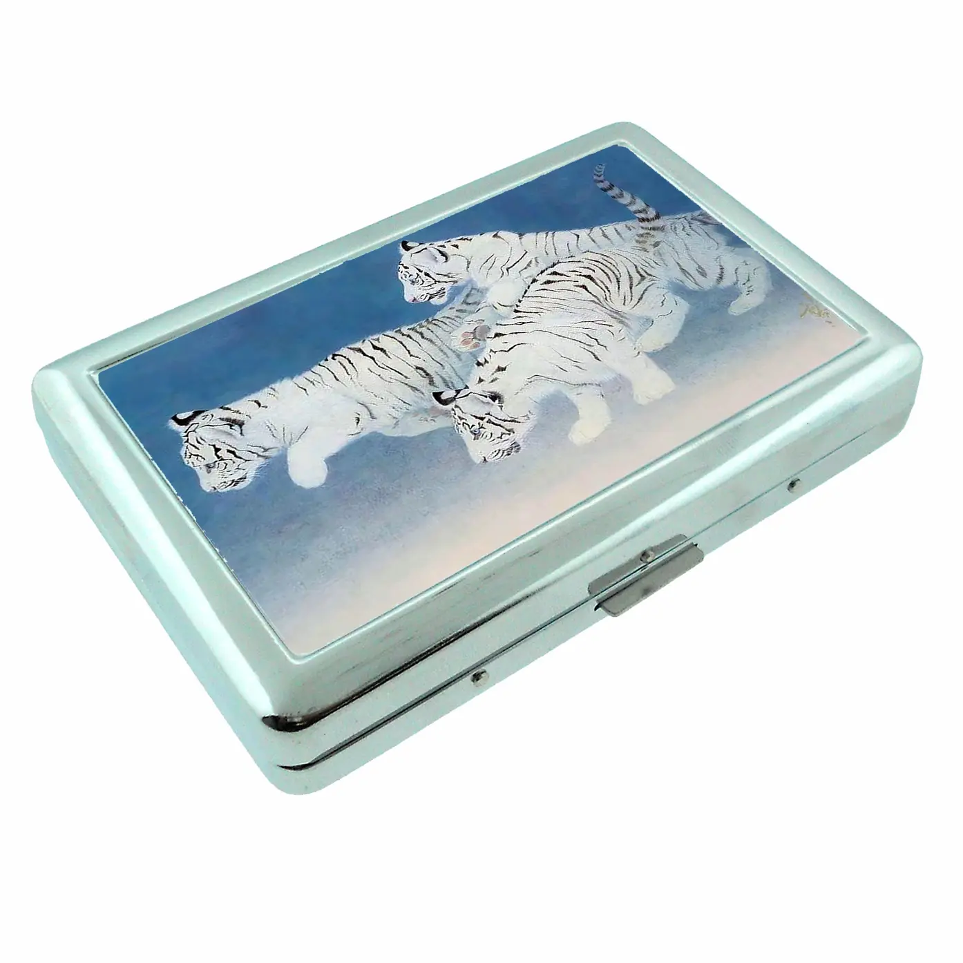 White Tigers Metal Case Card Wallet