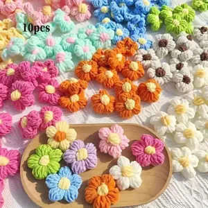 10pcs/50pcs/100PCS 1.6 Inch Flower Sew On Patches Floral Appliques Crochet Floral Petals Handmade Beautiful Crochet Flowers Petals Crocheted Flowers for DIY Hair Clothes Party Decor Craft