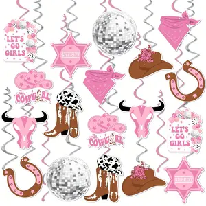 36Pcs Western Cowgirl Party Hanging Decorations Ornaments, Pink Let's Go Girls Cowgirl Bachelorette Party Decorations for Western Disco Party Cowgirl Birthday Western Last Rodeo Bachelorette Party Supplies