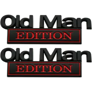 2Pcs Old Man Edition Emblems 3D Metal Badge Side Rear Tailgate Bumper Decal Nameplate Sticker for Car Truck (Black Red)