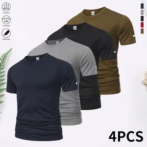 Set of 4 men’s T-shirts: comfortable short-sleeve casual street-style T-shirts suitable for outdoor sports, fitness, running, and casual wear; trendy men’s T-shirts,summervibes.
