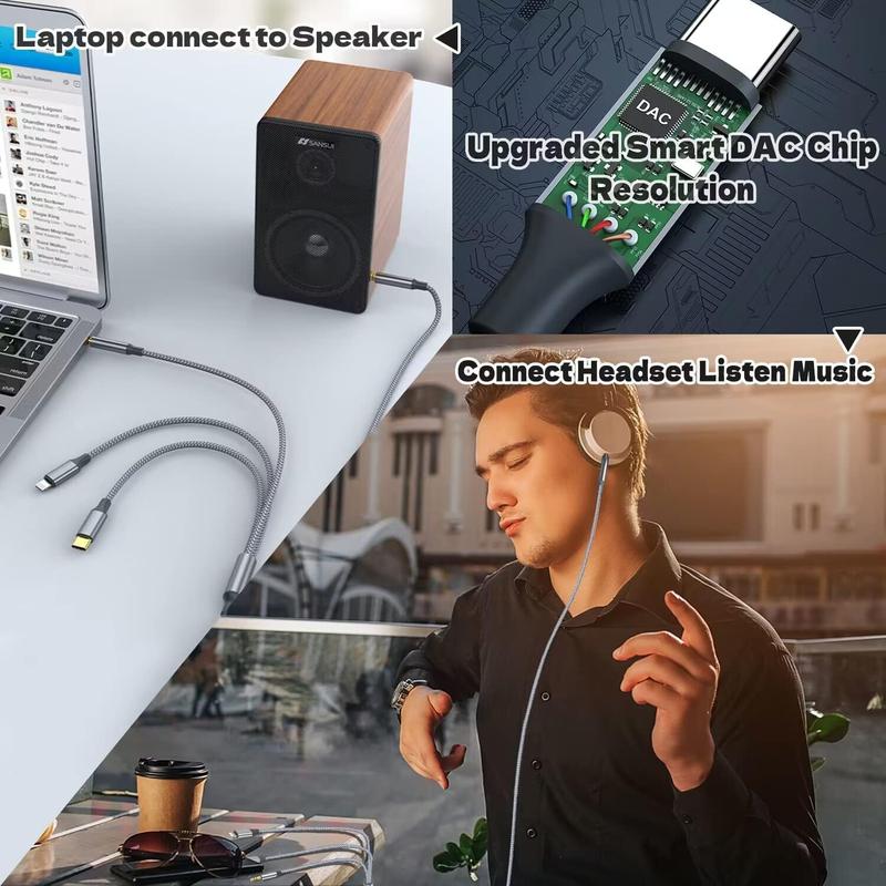 Aux Audio Cable for iPhone, 2 in 1 USB C to 3.5mm Aux Audio Lightning to 3.5mm Audio Cable Fit with iPhone 16 15 Plus/14/13/12/11/XR, Galaxy S24/S23/S22, Pixel 8/7/6/5, iPad to Car Stereo Speaker 4FT