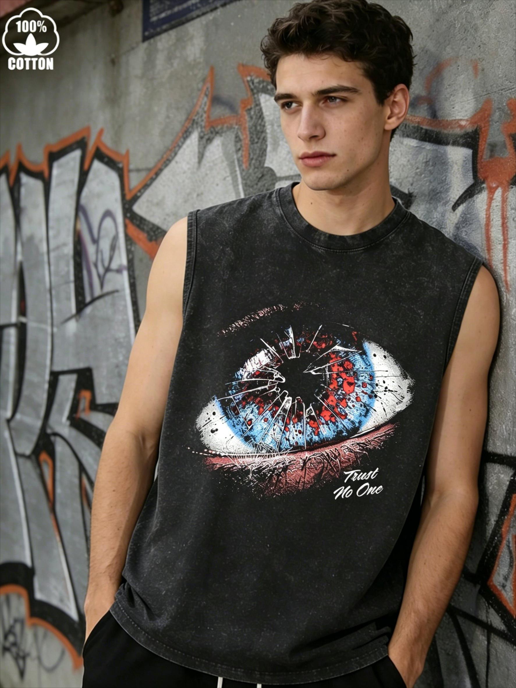 Xy2LAYR "GLOB VIBE" 2026 New Universe Tee S-3XL | Star Atmosphere Eye Pattern Graphic T-Shirt | Retro Washed Black Streetwear | Aesthetic Sunlight Design Top | Trendy High Street Summer Shirt | Unique Celestial Graphic Wear for Men & Teens