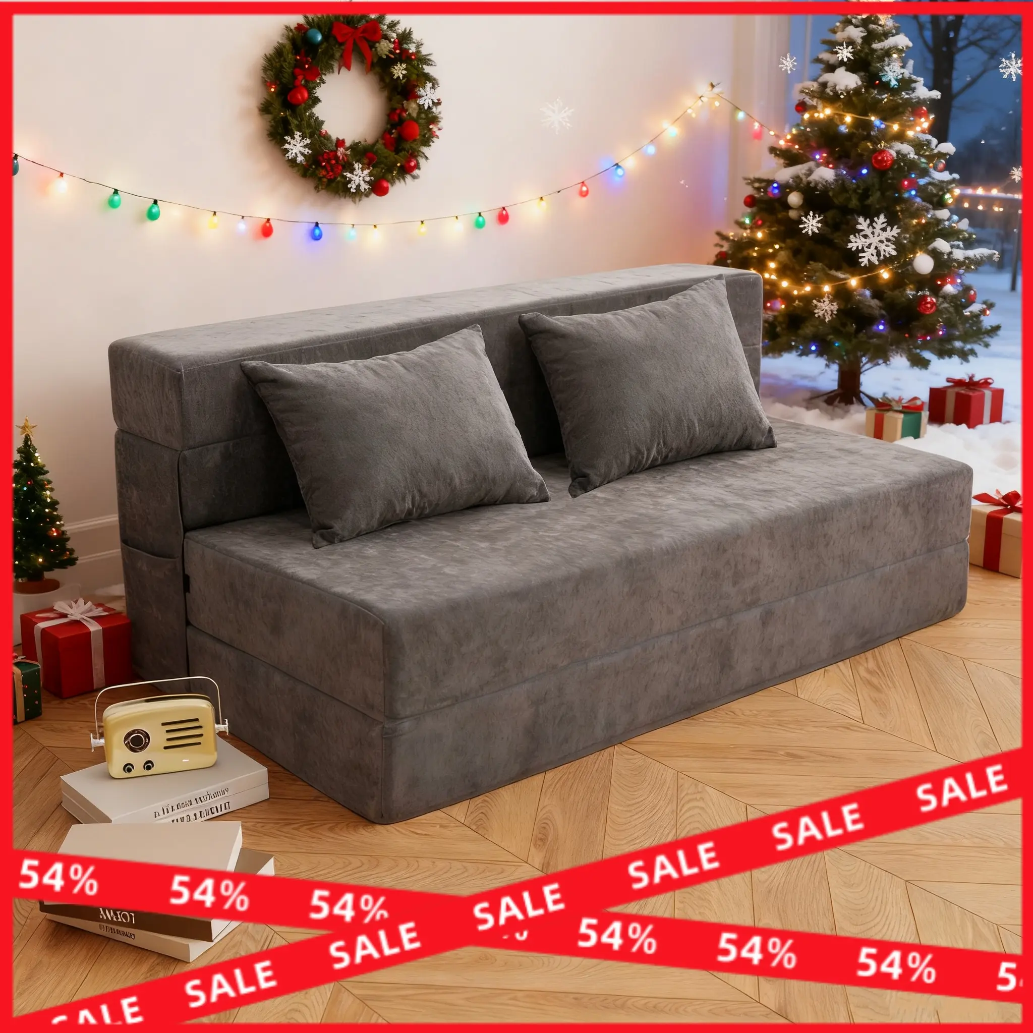 ORHOPUI Convertible Folding Sofa Bed - Gray, Ergonomic Design with Memory Foam Mattress & Pillow, Compact & Machine Washable Cover, Ideal for Living Room/Dorm/Guest/Home Office/Apartment, Multi-Functional Converter Fabric,summerwins summerwins