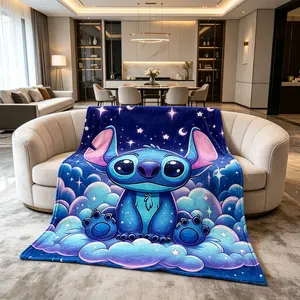 Gradient Stitch Cloud Print Blanket, Modern Flannel Throw for All Seasons, Creative Digital Print, Multi-Purpose Rug for Home & Travel