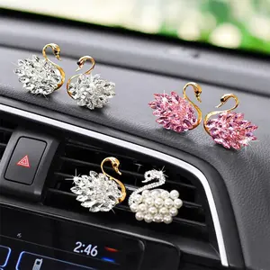 Car Air Outlet Aroma Swan Fragrance Pearl Rhinestone Perfume Clip Cute Cartoon Air Conditioning Decoration freshener