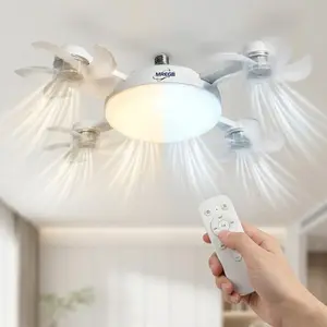 MREGB 2026 New Socket Fan Light, Screw-in Ceiling Fan with Light and Remote Control, 2-in-1 E27 Dimmable LED Small Light Bulb Fan, Ultra-Quiet Energy-Saving Cooling Fan for Bedroom, Kitchen, Garage