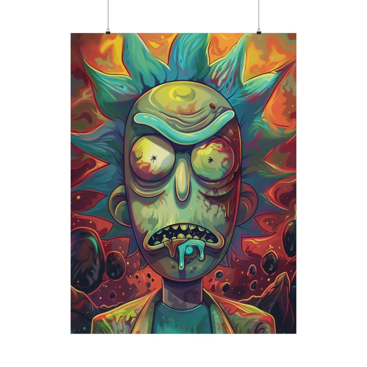 RICK & MORTY Psychedelic Zombie Poster - Trippy Undead Vision in Vivid Colors - Edgy Art for Alternative Decor