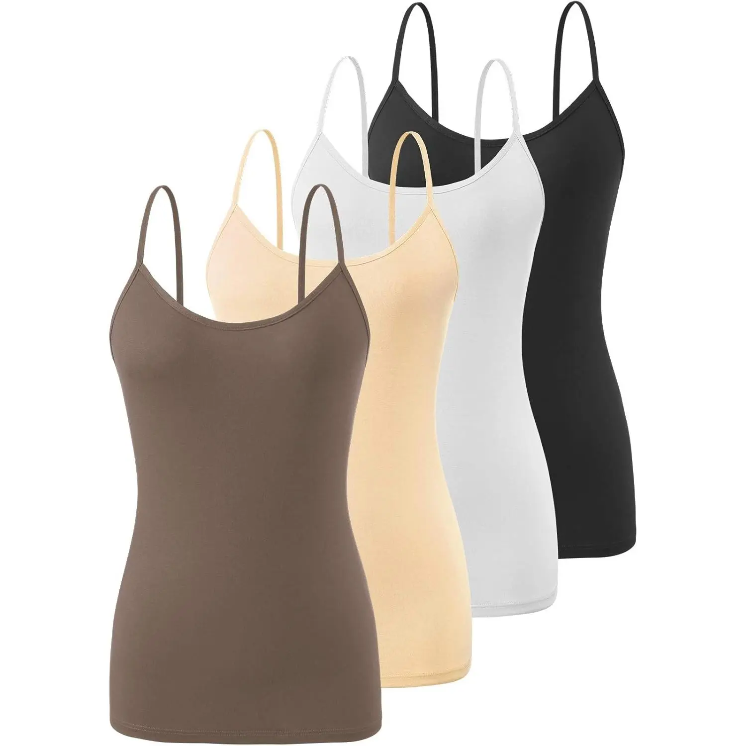 4 Pack Camisole Tops for Women Basic Undershirt Tanks Adjustable Spaghetti Straps Camis Seamless Soft Layering Top Womenswear 1-Black White Nude White Yifanyou Sports
