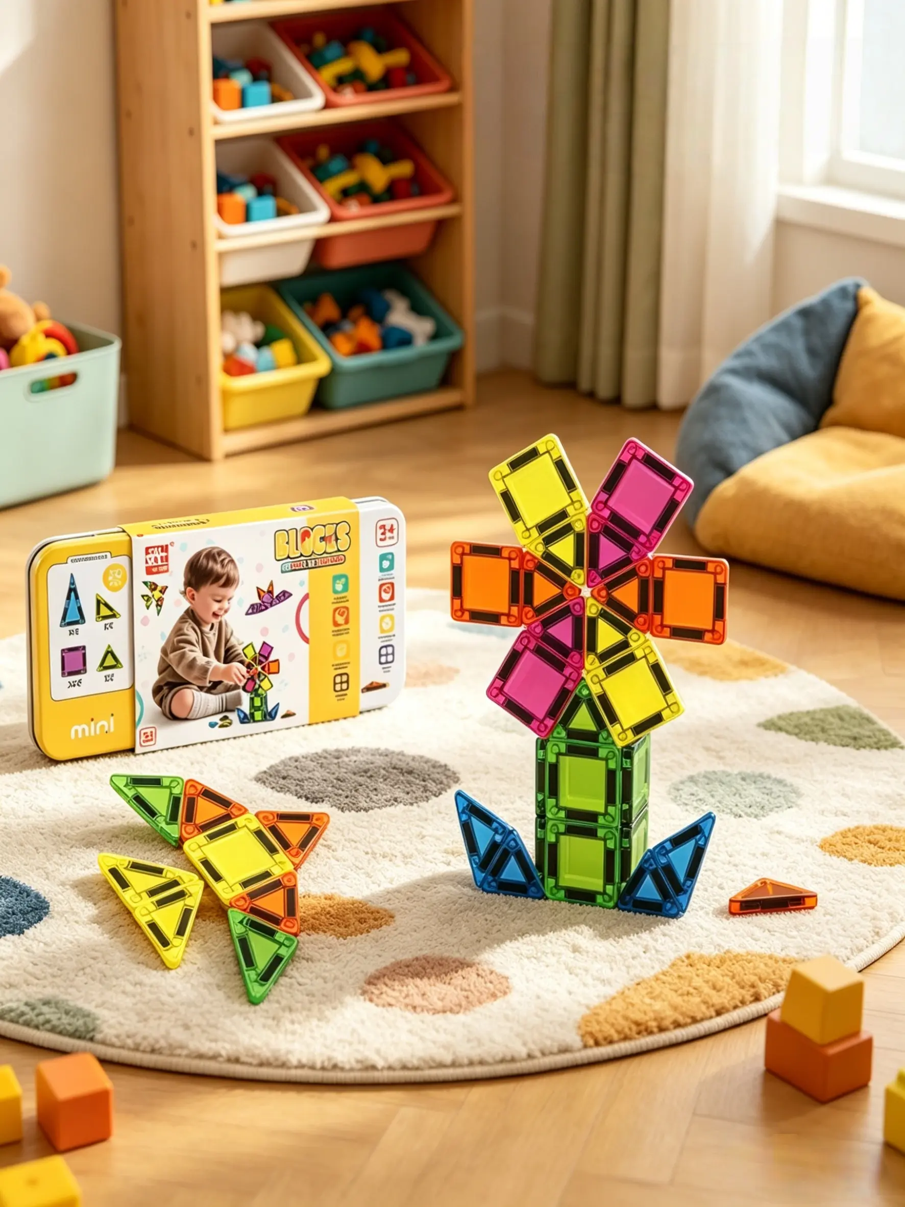 29PCS Mini Magnetic Tiles DIY Building Model Set, Travel-Size STEM Construction Magnet Toys with Iron Storage Box for Kids Ages 3+ Magnetic Building Cubes Sturdy Building Set Model Building Set Model Building Kit
