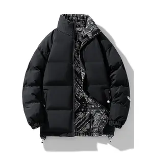 Mens Reversible Jacket - Stylish Casual Design with Unique Paisley Pattern, Thick Padded Insulation, and Chic Look - Perfect for Fall and Winter Outdoor Activities